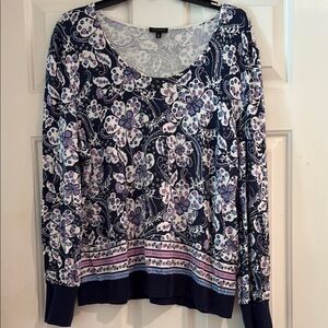Talbots Floral Navy and White Women's Spring/Summer sweater XL EUC